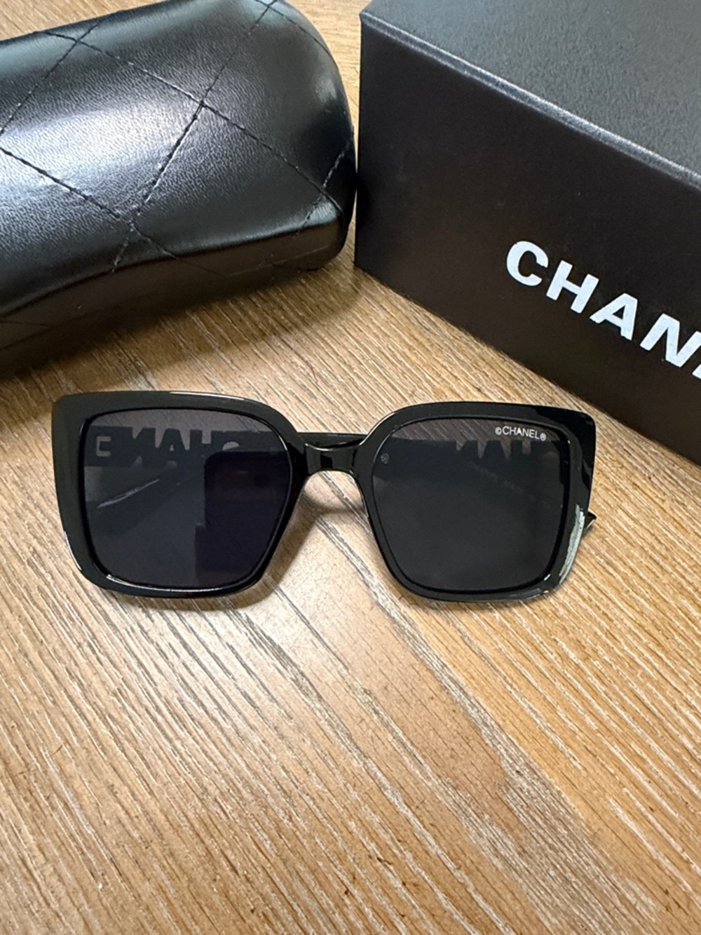 CHANEL Black and Gold Square Oversized Sunglasses